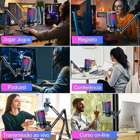 Microfone RGB para Podcast e Gaming